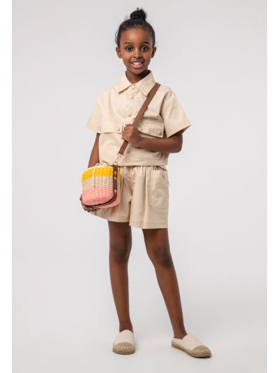 Polo Button Down Crop top With Shorts Set -Sale