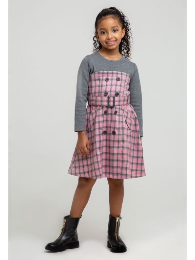 Plaid Pattern Knitted Upper Midi A Line Dress