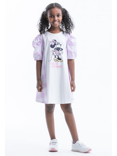 Disney Checked Sided Minne Mouse Print Flared Dress