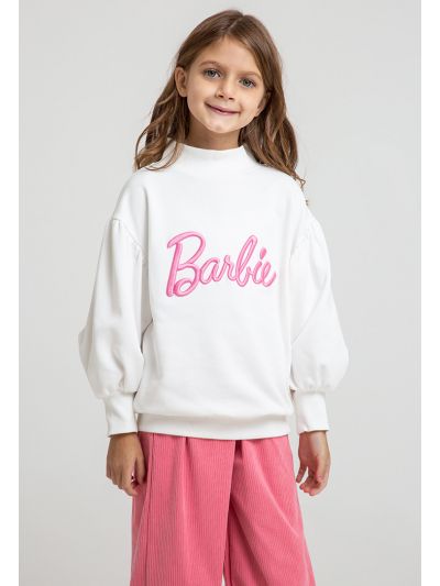Barbie Embellished Crew Neck Puffy Sleeves Sweatshirt