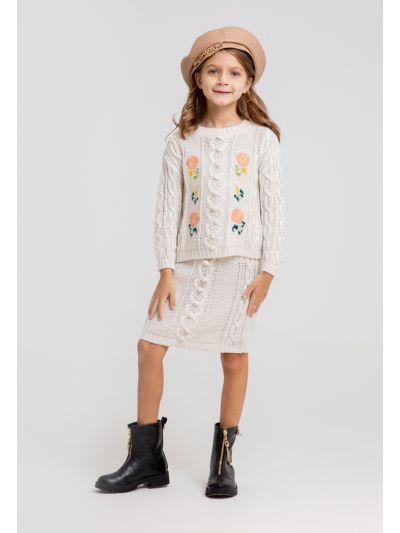 Braided Knitted Hand Embroidery Blouse And Skirt Set