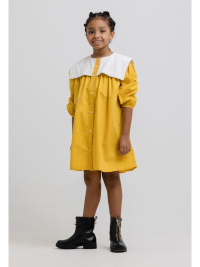 Contrast Puritan Collar Buttoned Shirt Dress -Sale