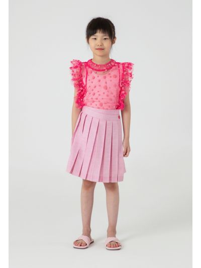Stripe Lurex Box Pleats Overlay Shorts
