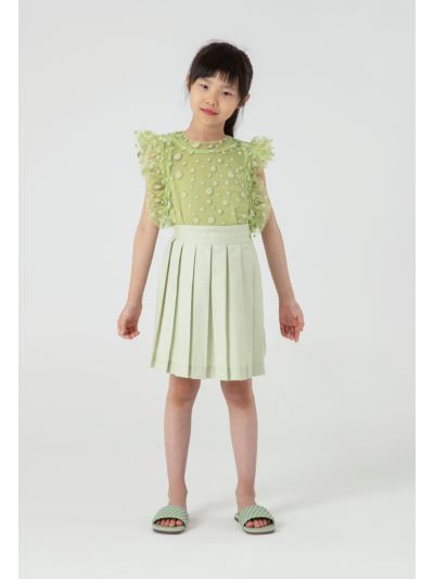 Stripe Lurex Box Pleats Overlay Shorts