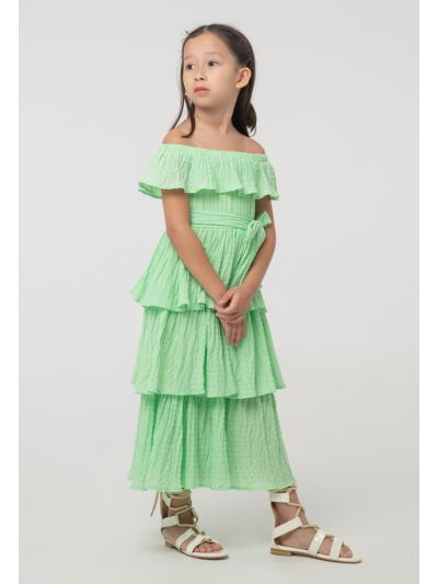 Solid Seersucker Off-The-Shoulder Tiered Dress
