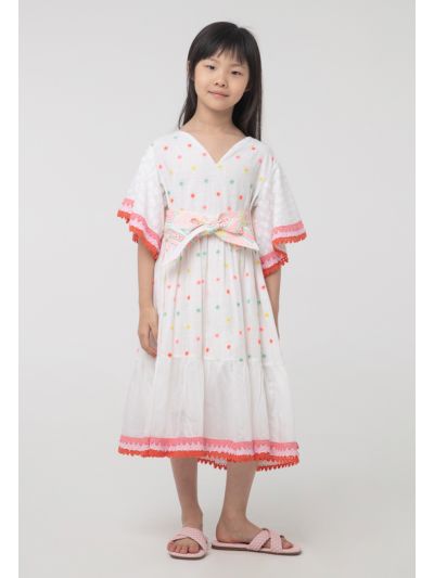Lace Trim Butterfly Sleeves Embroidered Dress -Sale