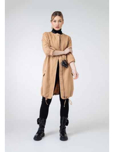 Ribbed Neck Solid Outerwear