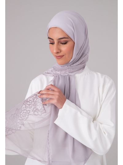Half Solid Half Mesh Embellished Lace Hijab