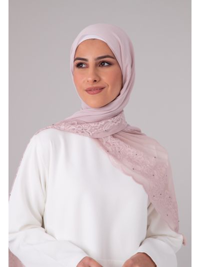 Half Solid Half Mesh Embellished Lace Hijab