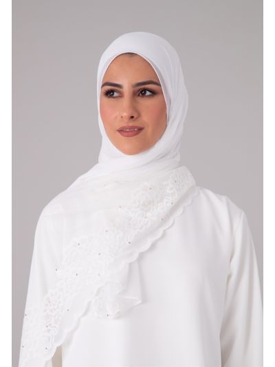 Half Solid Half Mesh Embellished Lace Hijab