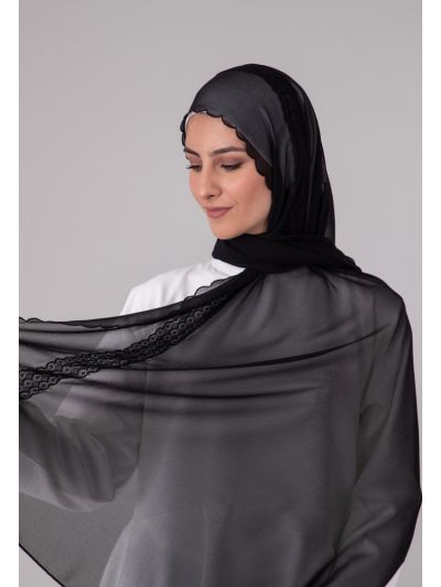 Scallop Solid Lace Chiffon Hijab