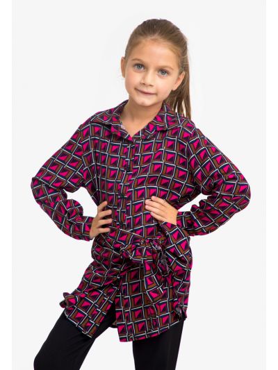 Ikat Printed Wrap Around Self Tie Buttoned Blouse