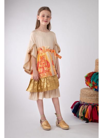 Printed Lurex Jacquard Wrap Half Skirt Overlay Dress