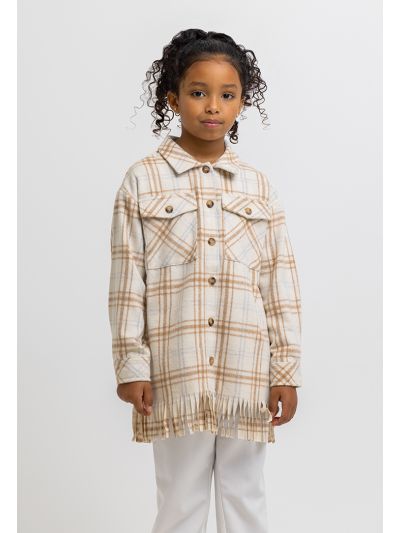 Plaid Collared Buttoned Long Shirt With Tassels