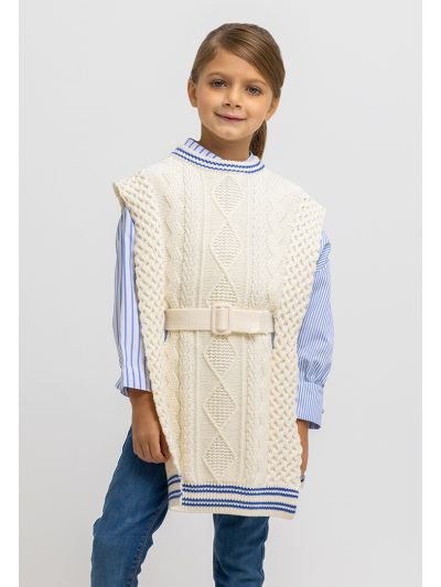 Knitted Open Ribbed Hemline Waist Belt Gilet -Sale