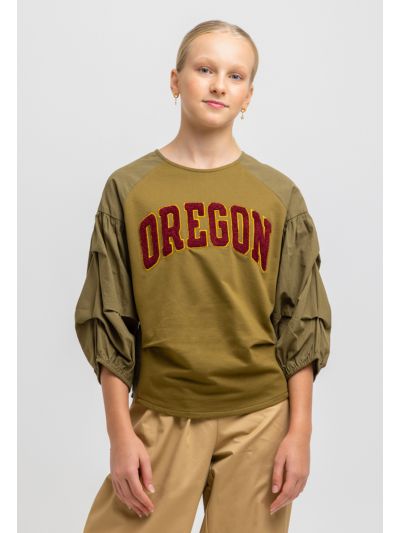 Oregon Print Short Elasticated Sleeves Top -Sale