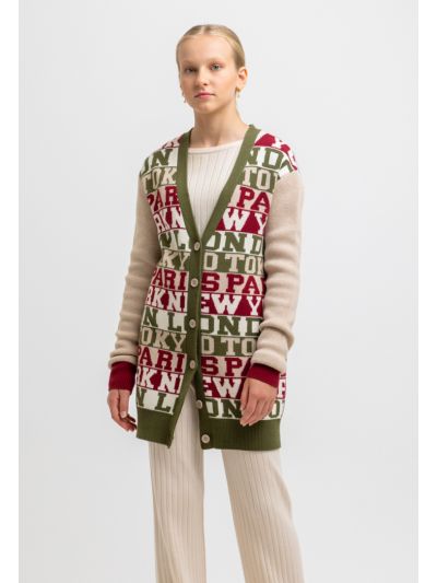 Lettering Knitted Long Sleeves Full Buttons Cardigan -Sale
