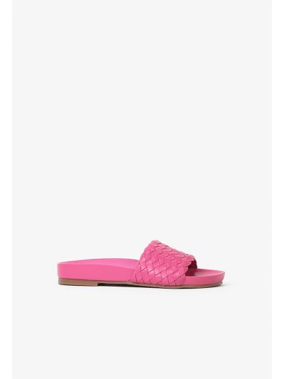 Basic Pu Leather Woven Flat Slides