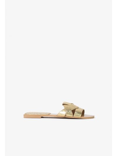 Textured Metallic PU Leather Flat Slides