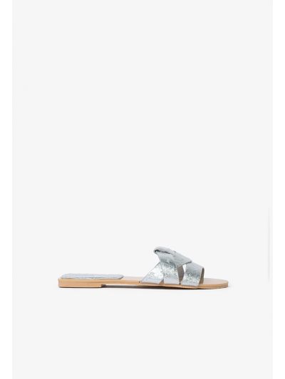 Textured Metallic PU Leather Flat Slides