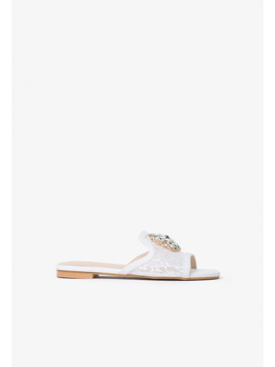 Floral Lace Rhinestone Embellished Flat Slides