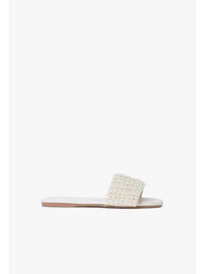 Solid Faux Pearls Flat Slides