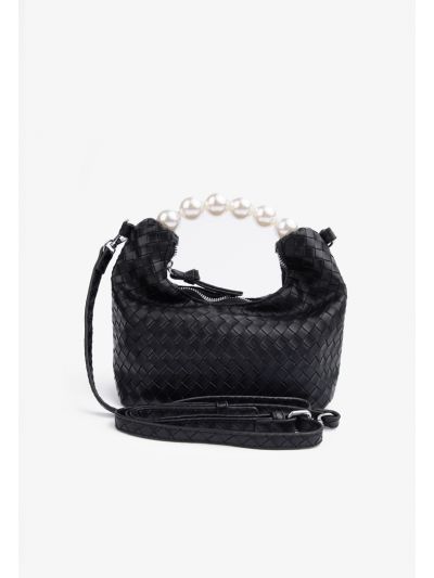 Solid Faux Pearl Handle Hand Bag