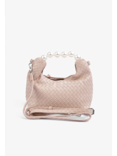 Solid Faux Pearl Handle Hand Bag