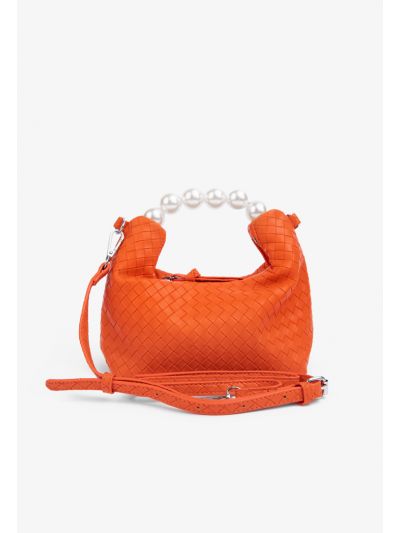 Solid Faux Pearl Handle Hand Bag