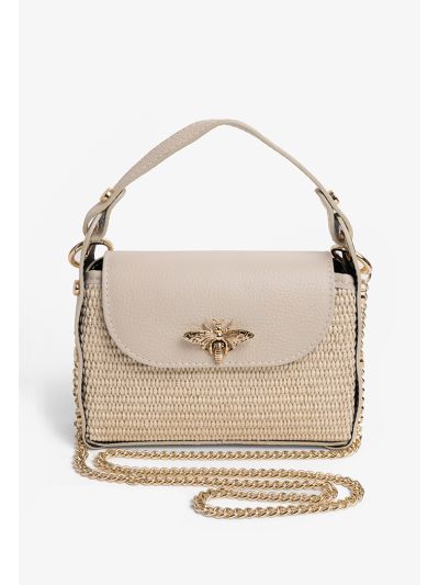 Two Toned Faux Straw Handbag