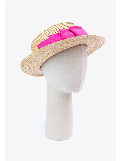 Pink Ribbon Bow Straw Hat