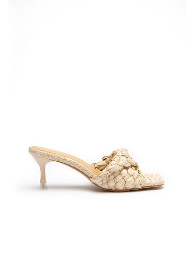 Stretch Square-Toe Faux-Raffia & Leather Mules 
