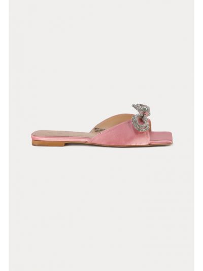Ribbon Strass Vamp Flat Slides -Sale