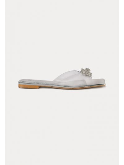 Ribbon Strass Vamp Flat Slides -Sale