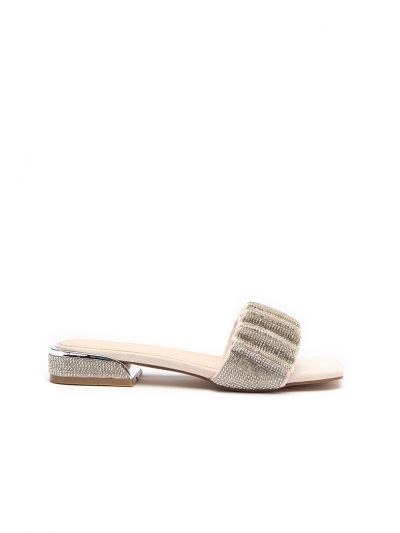 Rhinestones Ruched Vamp Slides Sandals -Sale