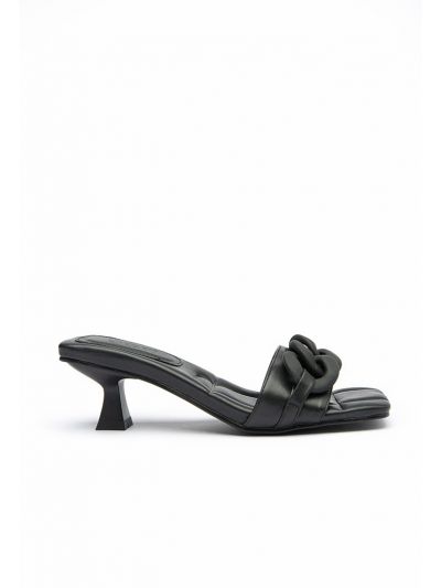 Square Open Toe Chunky Link Vamp Mules