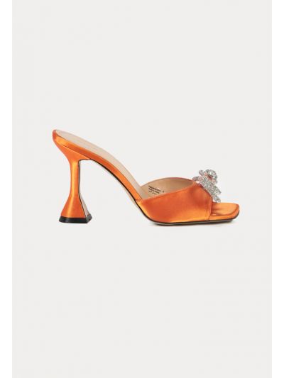 Ribbon Strass Vamp Flared Heels Sandals -Sale