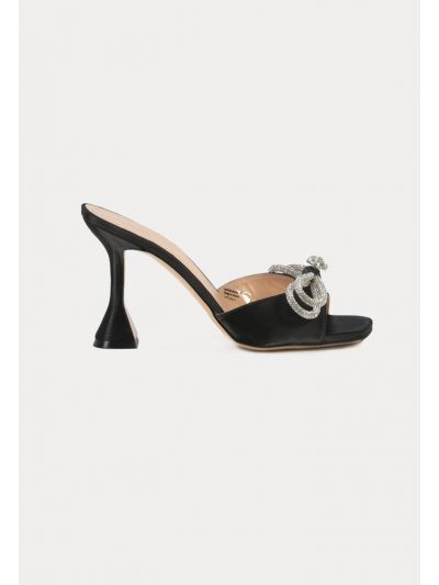 Ribbon Strass Vamp Flared Heels Sandals -Sale