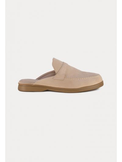 Oval Toe Solid Suede Mule Loafers -Sale