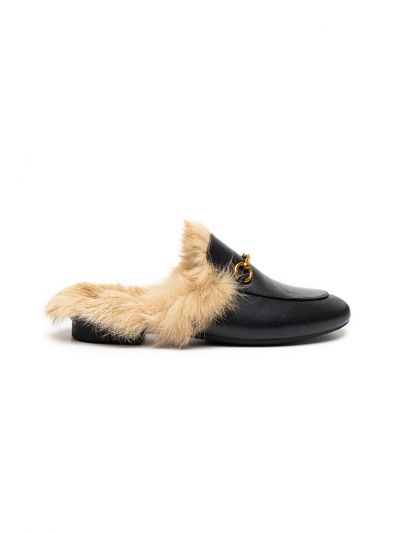 PU Leather Alloy Chain Fur Mules -Sale