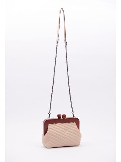 Wooden Handle Kiss Clasp PU Leather Purse -Sale