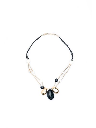 Multi Gold Plated Crimps Charm Stones  Necklace
