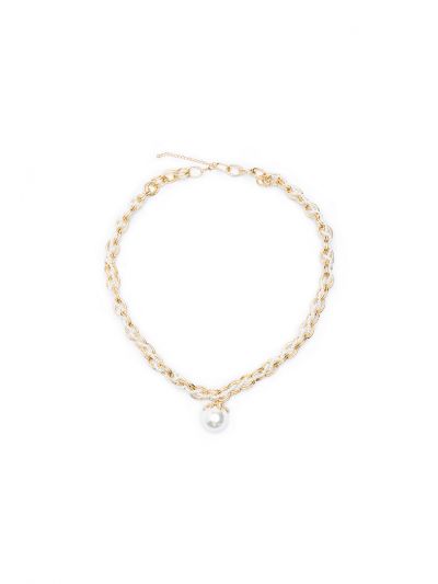Two Tone Chain Link Twist Braid Pearl Rhinestone Necklace -Sale