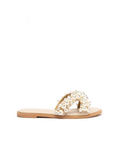 Pearly Beaded Rhinestones Studded Slides Sandals