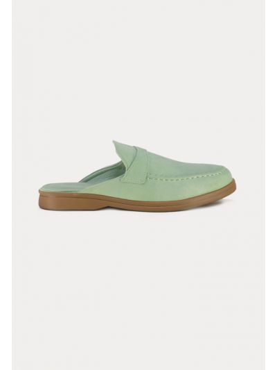Oval Toe Solid Suede Mule Loafers -Sale