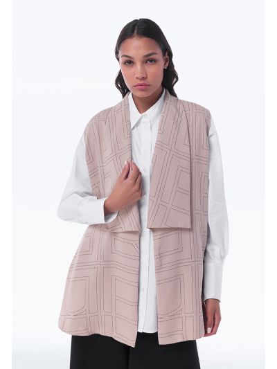 Dash Patterned Two Tone Sleeveless Vest