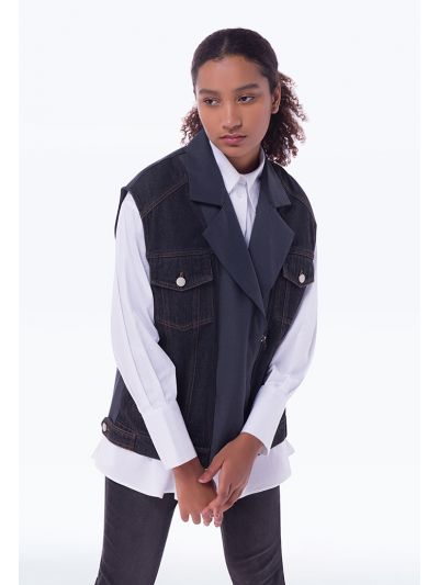 Denim Textured Sleeveless Vest