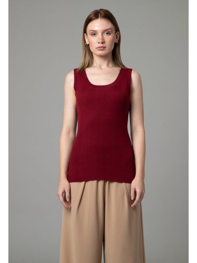 Ribbed Solid Round Neckline Knitwear Basic Top