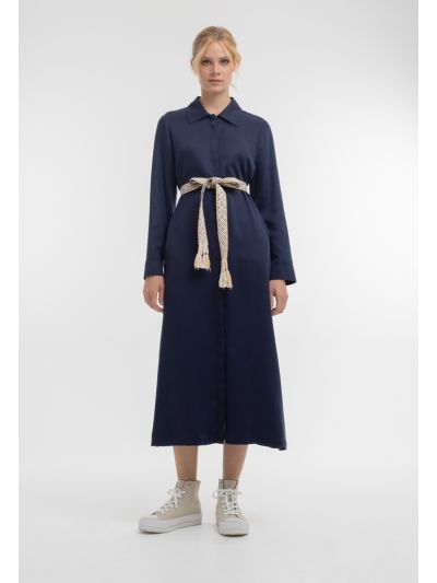 Solid Maxi Dress with Embroidered Belt