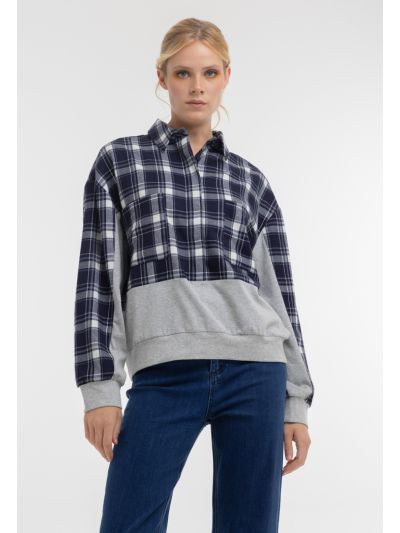 Denim Pleated Fitted Hem Shirt -Sale